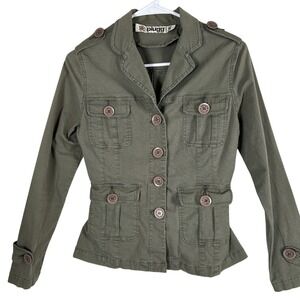 Plugg Utility Jacket Military Style Khaki Green Button Up Pockets Size S